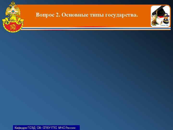 Вопрос 2. Основные типы государства. Кафедра ГСЭД СФ СПб. У ГПС МЧС России 