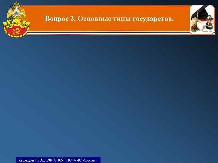 Вопрос 2. Основные типы государства. Кафедра ГСЭД СФ СПб. У ГПС МЧС России 