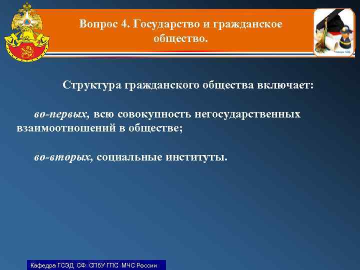 Вопрос 4. Государство и гражданское общество. Структура гражданского общества включает: во-первых, всю совокупность негосударственных