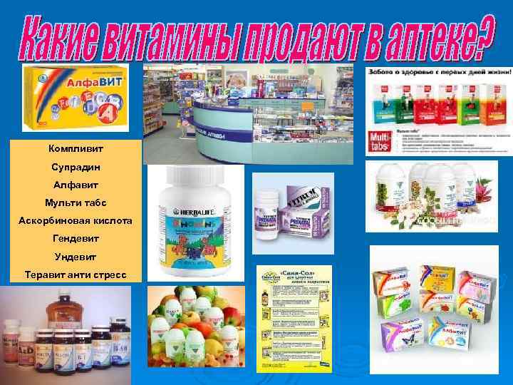Компливит Супрадин Алфавит Мульти табс Аскорбиновая кислота Гендевит Ундевит Теравит анти стресс 