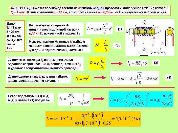 А 2. (В 11. 108) Обмотка соленоида состоит из N витков медной проволоки, поперечное