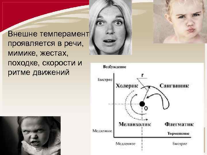 Внешне темперамент проявляется в речи, мимике, жестах, походке, скорости и ритме движений 