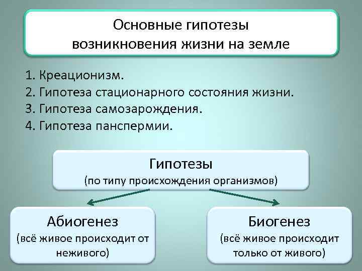 Проблемы возникновения жизни. Гипотезы формирования жизни на земле. Гипотезы возникновения жизни на земле. Основные гипотезы возникновения жизни на земле. Основные гипотезы происхождения жизни.