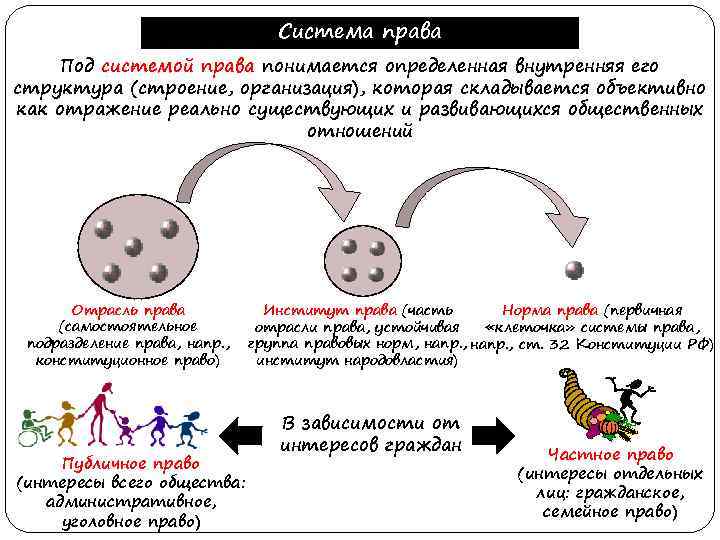 Система права Под системой права понимается определенная внутренняя его структура (строение, организация), которая складывается