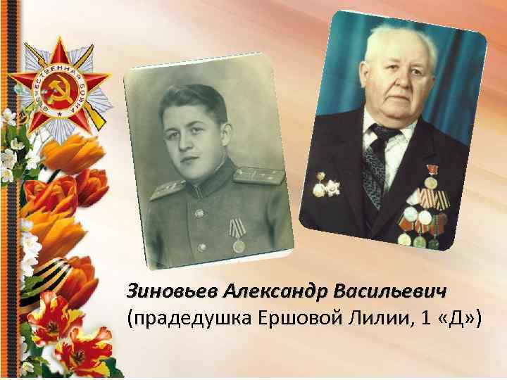 Зиновьев Александр Васильевич (прадедушка Ершовой Лилии, 1 «Д» ) 