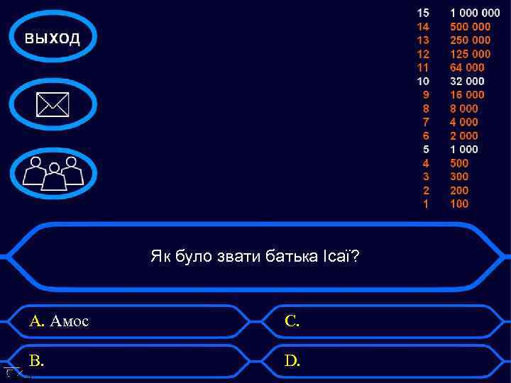 Як було звати батька Ісаї? А. Амос C. B. D. 