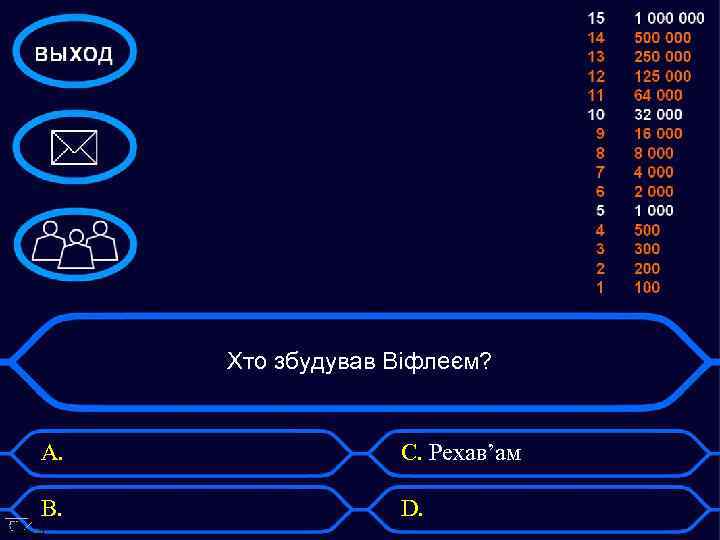 Хто збудував Віфлеєм? А. С. Рехав’ам В. D. 