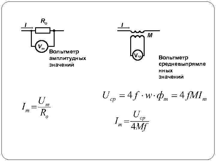 I Rо I М Vm Вольтметр амплитудных значений Vср Вольтметр средневыпрямле нных значений 
