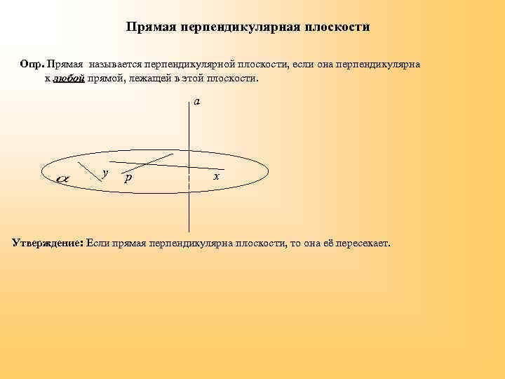 Прямая перпендикулярная плоскости Опр. Прямая называется перпендикулярной плоскости, если она перпендикулярна к любой прямой,