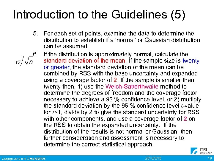 Introduction to the Guidelines (5) 5. For each set of points, examine the data