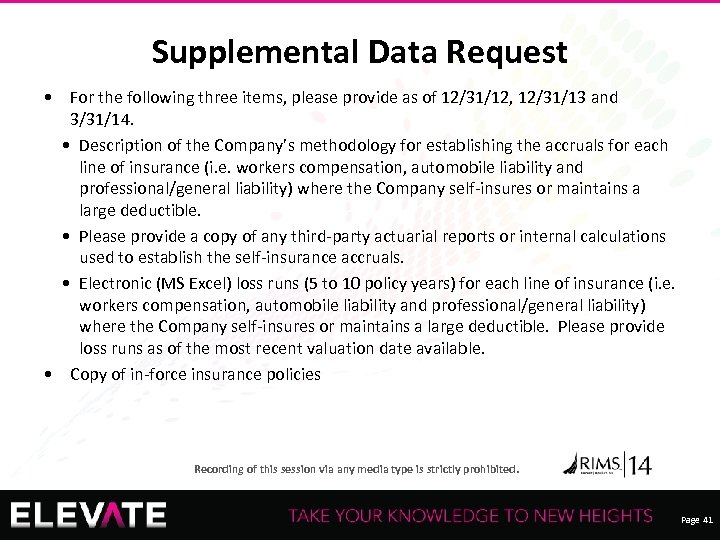 Supplemental Data Request • For the following three items, please provide as of 12/31/12,