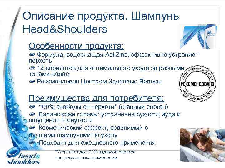 Описание продукта. Шампунь Head&Shoulders Особенности продукта: Формула, содержащая Acti. Zinс, эффективно устраняет перхоть 12