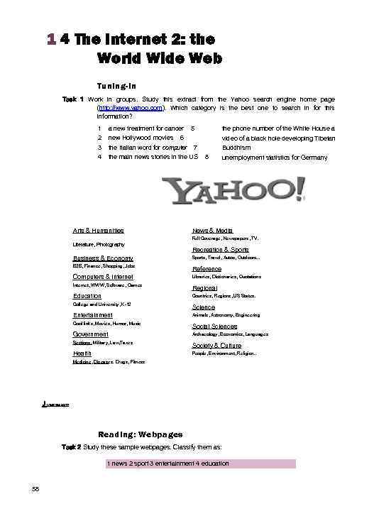 1 4 The Internet 2: the World Wide Web Tuning-in Task 1 Work in