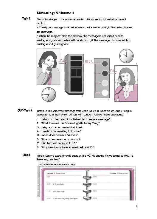 Listening: Voicemail Task 3 Study this diagram of a voicemail system. Match each picture
