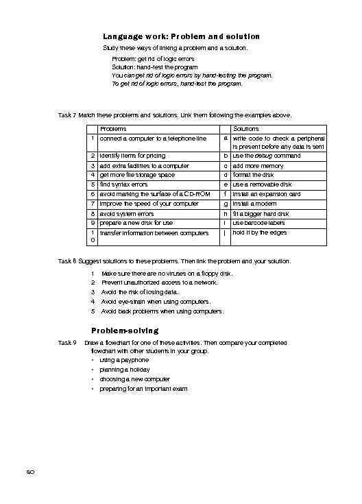 Language work: Problem and solution Study these ways of linking a problem and a