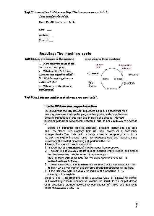 Task 7 Listen to Part 2 of the recording. Check your answers to Task
