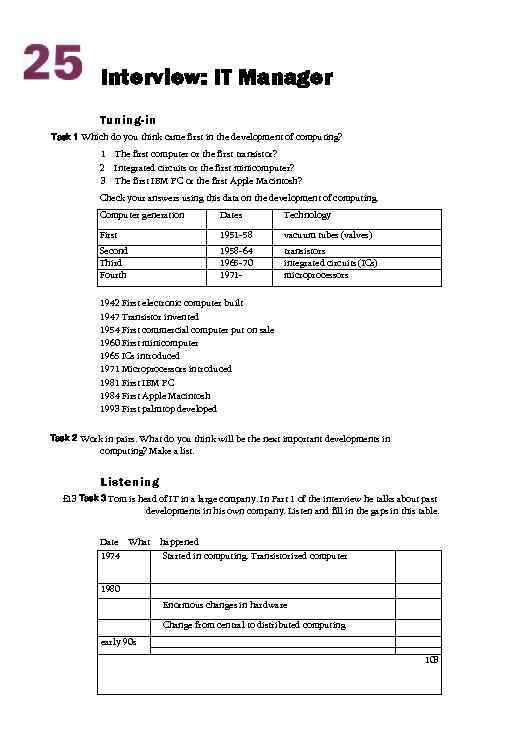 Interview: IT Manager Tuning-in Task 1 Which do you think came first in the