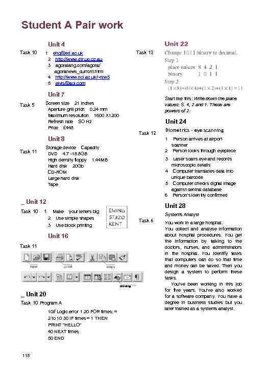 Student A Pair work Unit 4 Task 10 Task 12 1 ehg@ed. ac. uk
