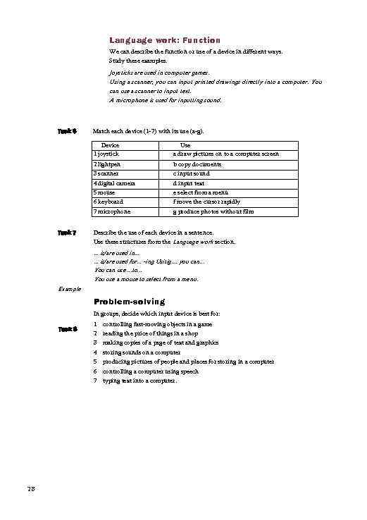 Language work: Function We can describe the function or use of a device in