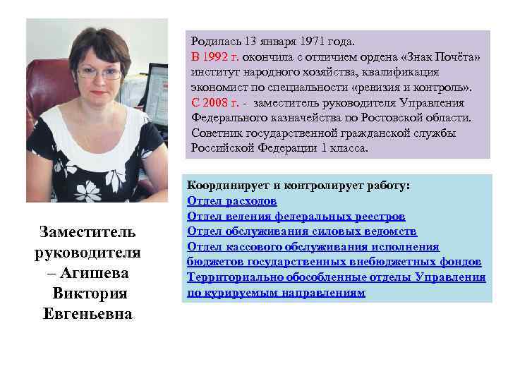 Родилась 13 января 1971 года. В 1992 г. окончила с отличием ордена «Знак Почёта»