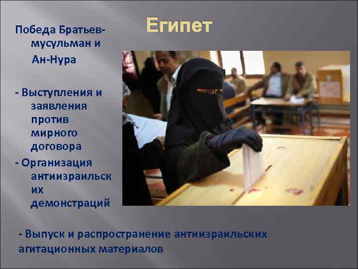 Победа Братьевмусульман и Ан-Нура Египет - Выступления и заявления против мирного договора - Организация