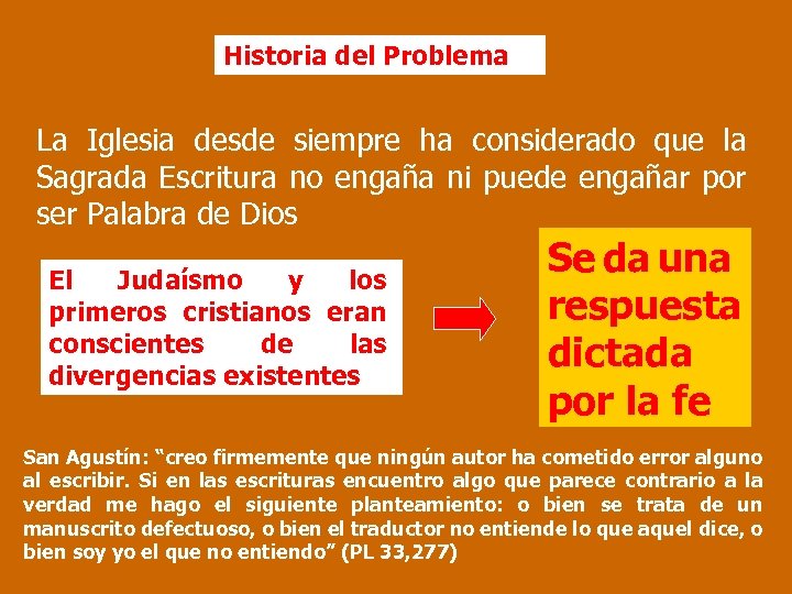 Historia del Problema La Iglesia desde siempre ha considerado que la Sagrada Escritura no