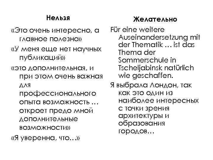 Нельзя «Это очень интересно, а главное полезно» «У меня еще нет научных публикаций» «это