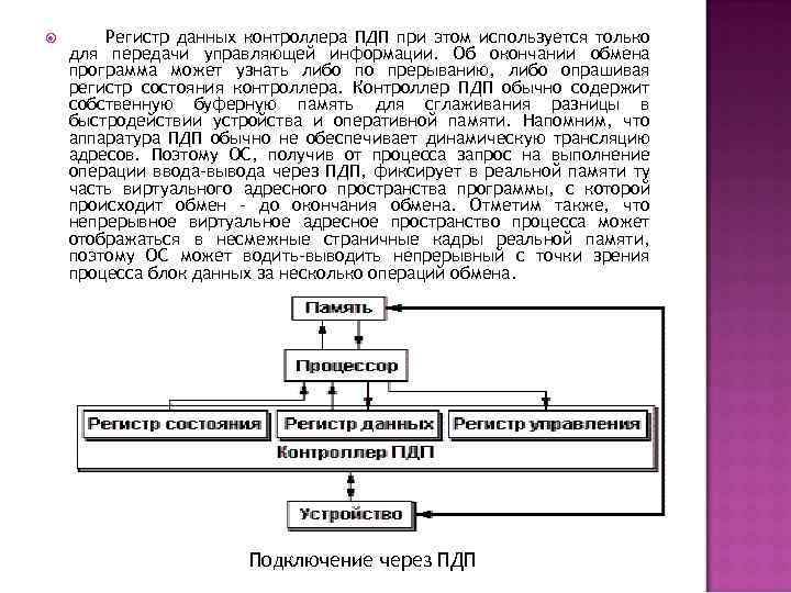  Регистр данных контроллера ПДП при этом используется только для передачи управляющей информации. Об