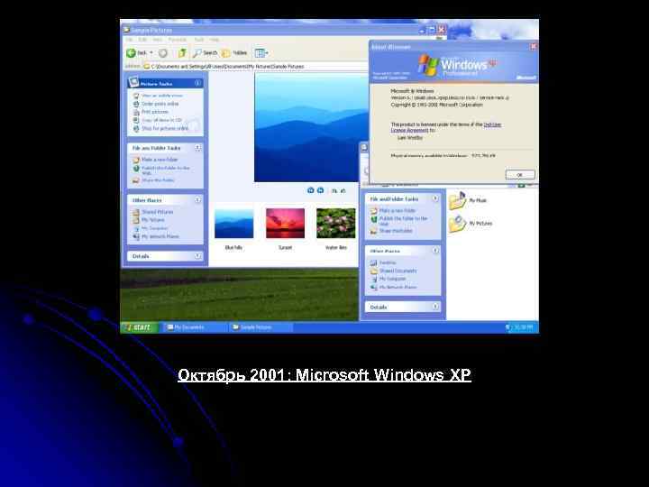 Октябрь 2001: Microsoft Windows XP 