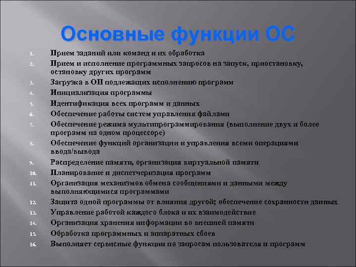 Основные функции ОС 1. 2. 3. 4. 5. 6. 7. 8. 9. 10. 11.