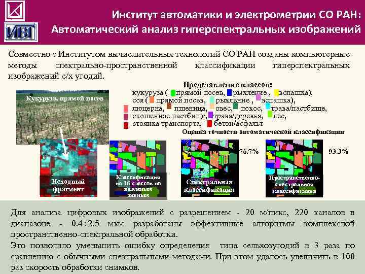 Институт автоматики и электрометрии СО РАН: Автоматический анализ гиперспектральных изображений Совместно с Институтом вычислительных
