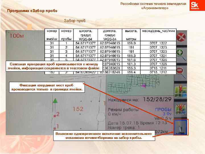Российская система точного земледелия «Агронавигатор» Программа «Забор проб» Забор проб Сквозная нумерация проб привязывается