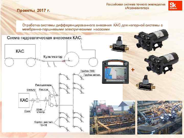 Проекты 2017 г. Российская система точного земледелия «Агронавигатор» Отработка системы дифференцированного внесения КАС для