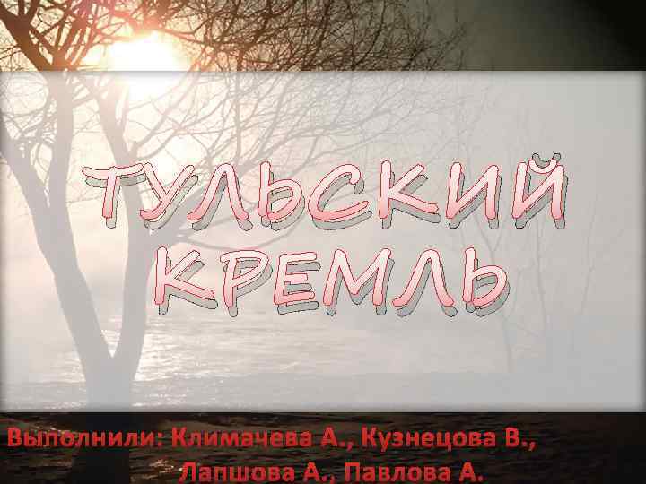 ТУЛЬСКИЙ КРЕМЛЬ Выполнили: Климачева А. , Кузнецова В. , Лапшова А. , Павлова А.