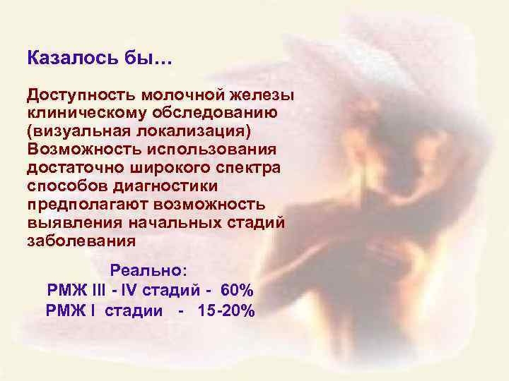 Казалось бы… Доступность молочной железы клиническому обследованию (визуальная локализация) Возможность использования достаточно широкого спектра