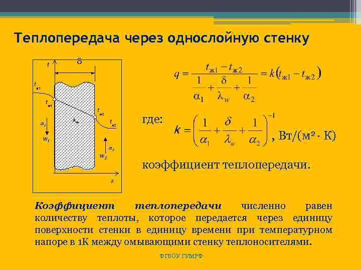 Теплопередача через однослойную стенку