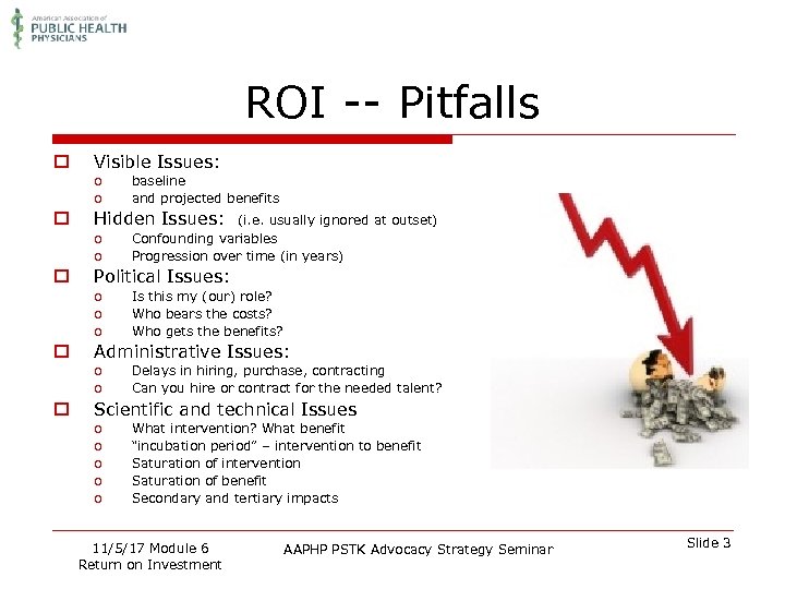 ROI -- Pitfalls o Visible Issues: o o o Hidden Issues: o o o