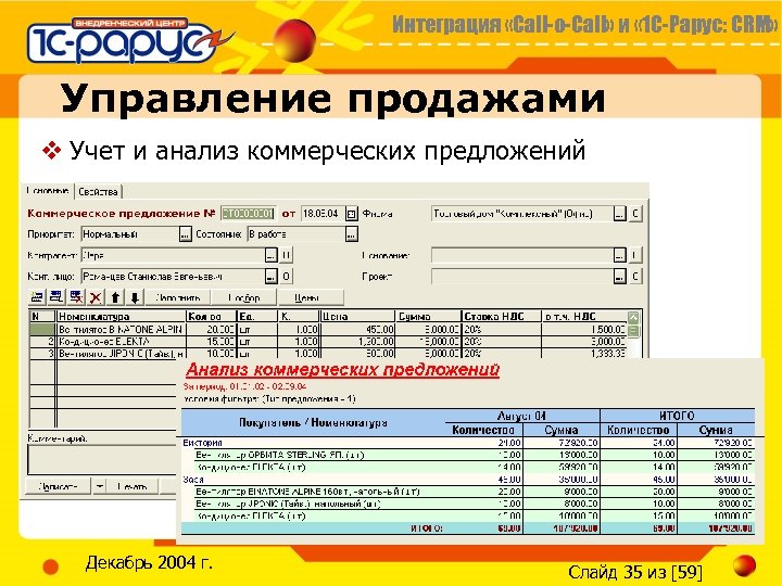 Интеграция «Call-o-Call» и « 1 С-Рарус: CRM» Управление продажами v Учет и анализ коммерческих