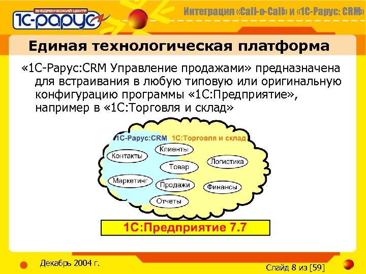Интеграция «Call-o-Call» и « 1 С-Рарус: CRM» Единая технологическая платформа « 1 С-Рарус: CRM