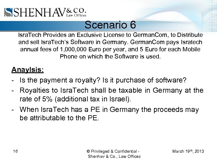 Scenario 6 Isra. Tech Provides an Exclusive License to German. Com, to Distribute and