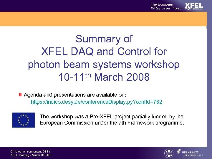 The European X-Ray Laser Project Summary of XFEL DAQ and Control for photon beam