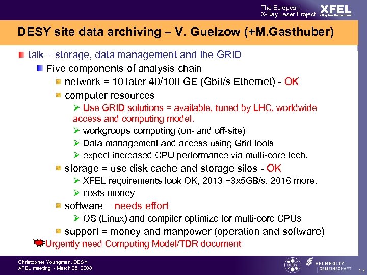 The European X-Ray Laser Project XFEL X-Ray Free-Electron Laser DESY site data archiving –