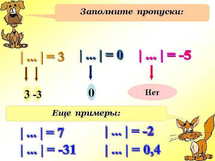 Заполните пропуски: 3 -3 0 Еще примеры: Нет 