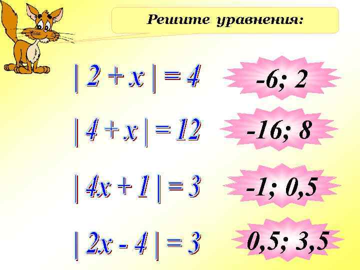 Решите уравнения: -6; 2 -16; 8 -1; 0, 5; 3, 5 