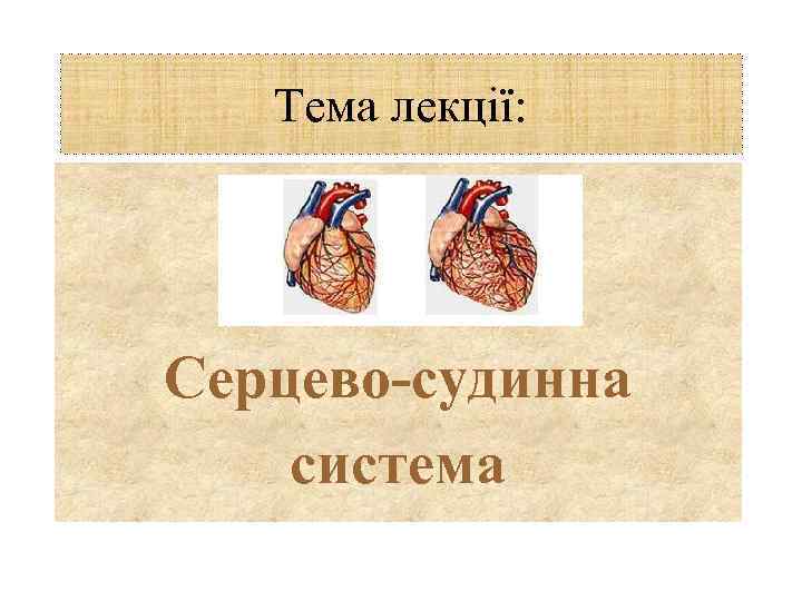 Тема лекції: Серцево-судинна система 