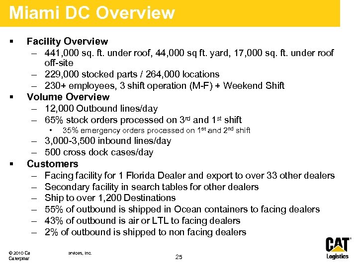 Miami DC Overview § Facility Overview – 441, 000 sq. ft. under roof, 44,