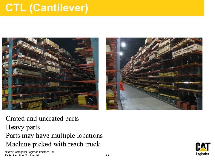 CTL (Cantilever) Crated and uncrated parts Heavy parts Parts may have multiple locations Machine