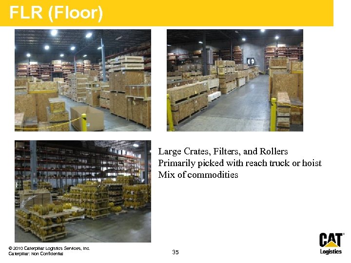 FLR (Floor) Large Crates, Filters, and Rollers Primarily picked with reach truck or hoist