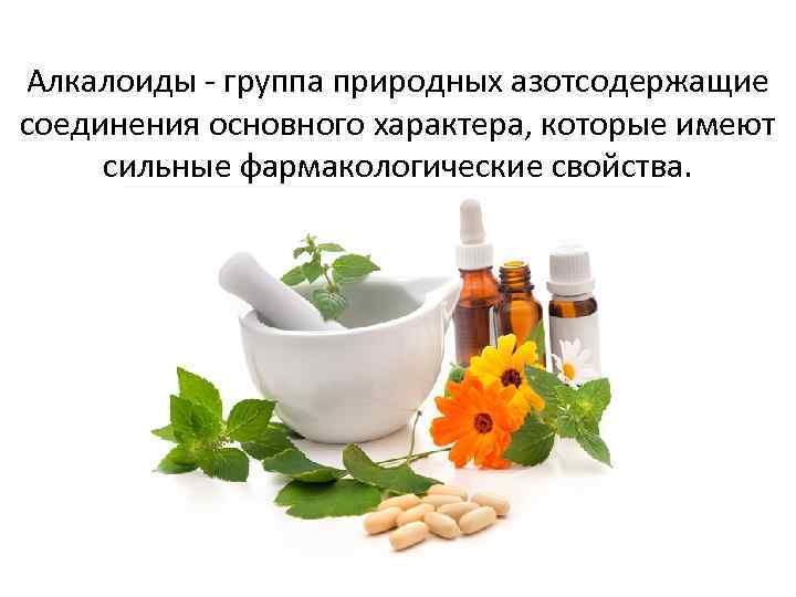 Алкалоиды - группа природных азотсодержащие соединения основного характера, которые имеют сильные фармакологические свойства. 