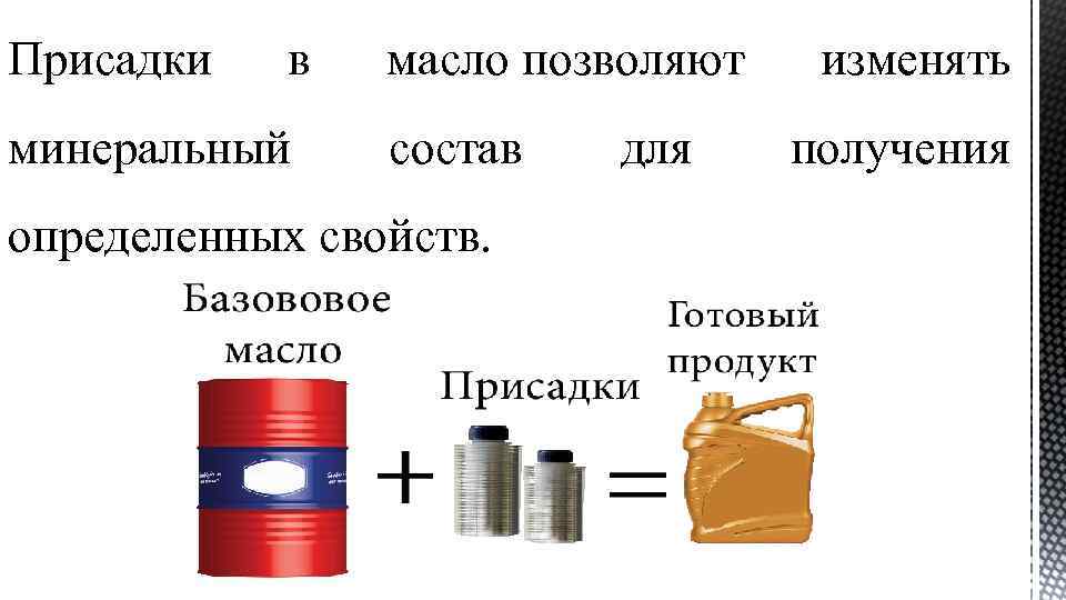 Присадки в минеральный масло позволяют состав определенных свойств. для изменять получения 